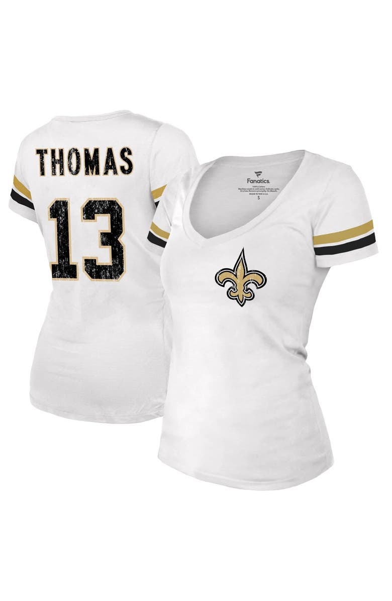 Majestic Threads Women's Fanatics Branded Michael Thomas White New Orleans Saints Fashion Player Name & Number V-Neck T-Shirt, Main, color, 