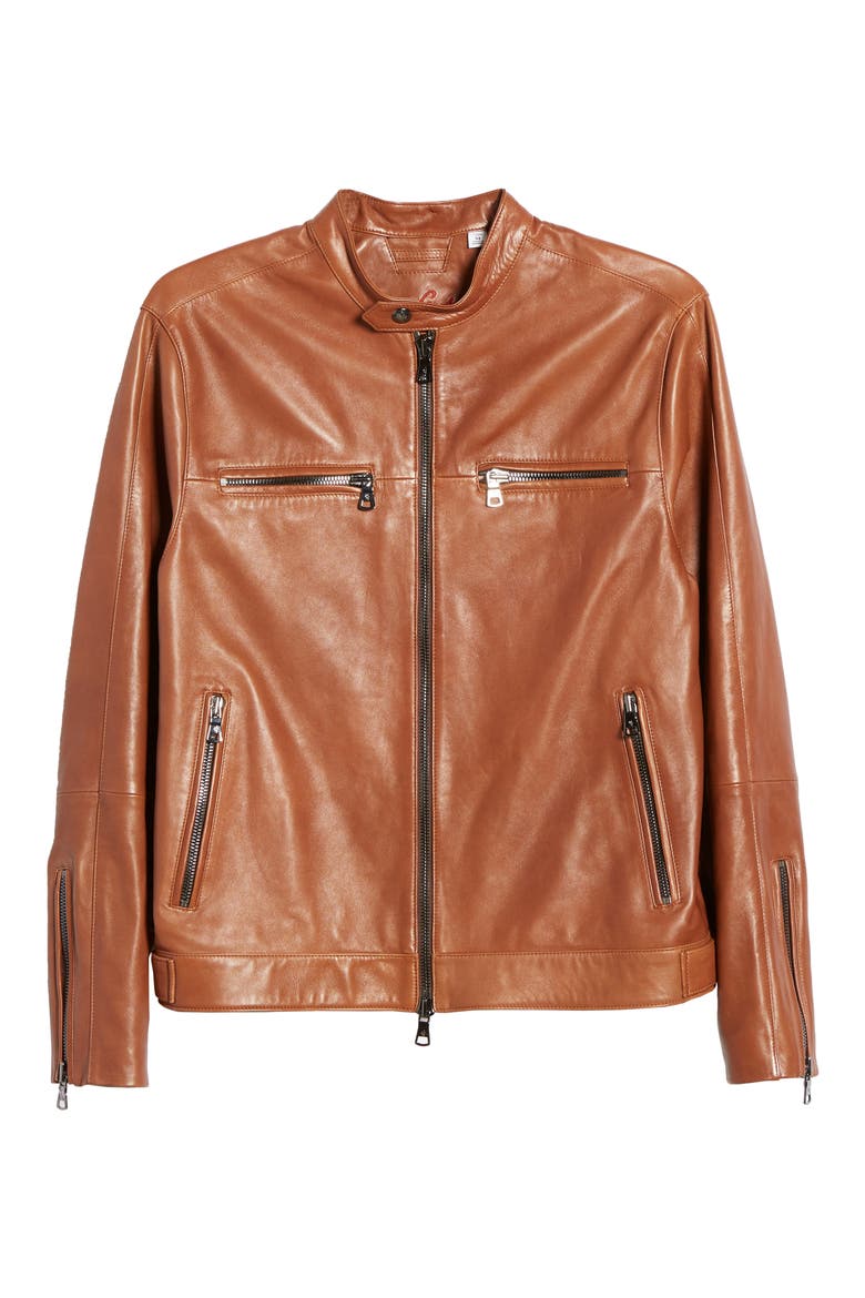 Roscoe Skull Studded Leather Jacket, Alternate, color, BROWN