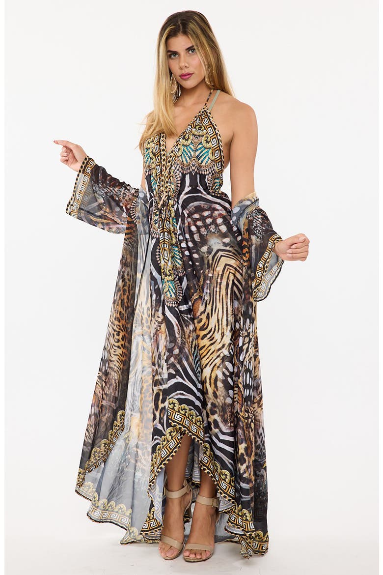 Animal Print Halter Dress, Alternate, color, BROWN