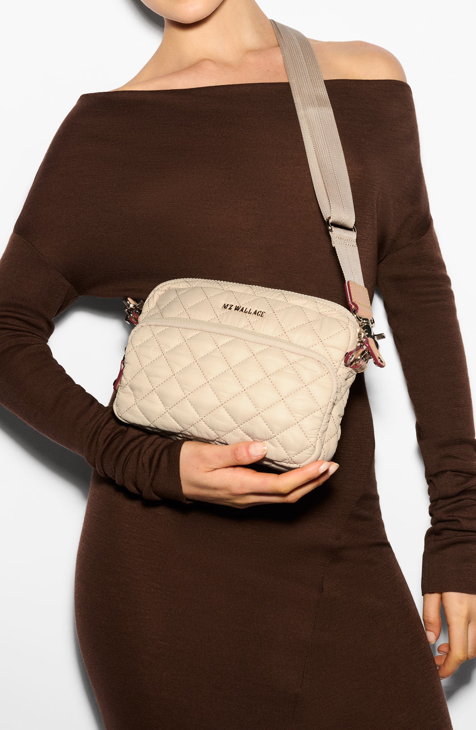 MZ Wallace Small Metro Quilted Nylon Camera Bag, Alternate, color, Buff