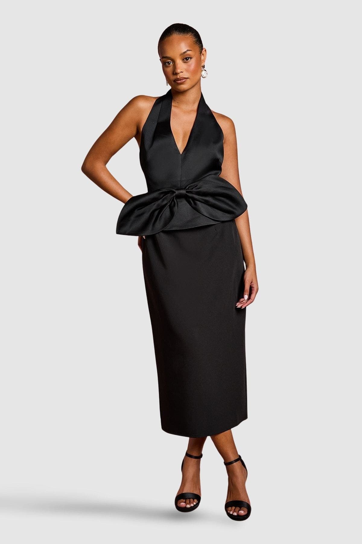 Coast Petite Halter Satin Column Midi Dress In Black