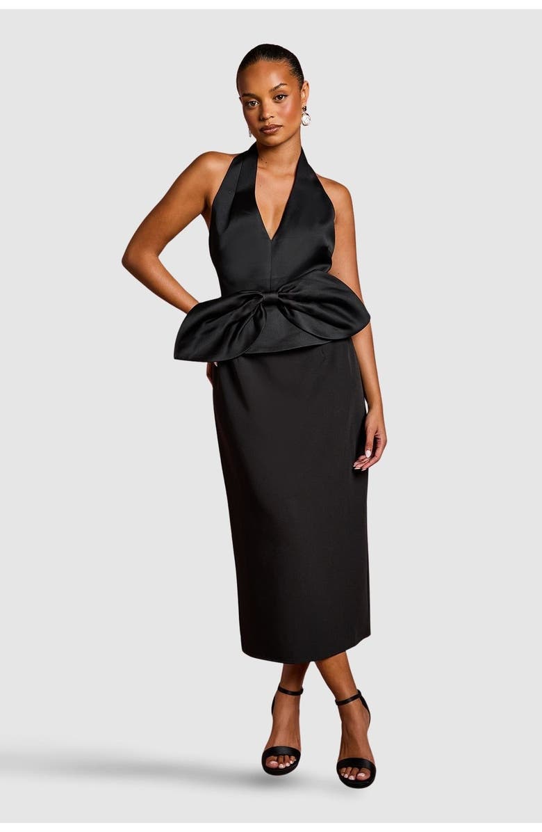 Coast Petite Halter Satin Column Midi Dress, Main, color, Black