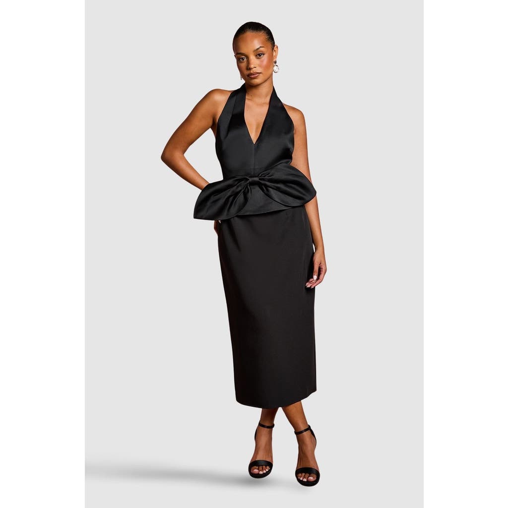 Coast Petite Halter Satin Column Midi Dress In Black