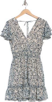 Lovestitch Floral Double Flutter Sleeve Minidress