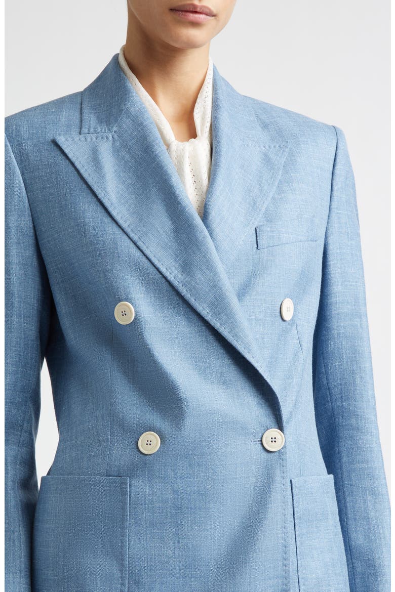Double Breasted Wool, Silk & Linen Blazer, Alternate, color, 130 SKY BLUE