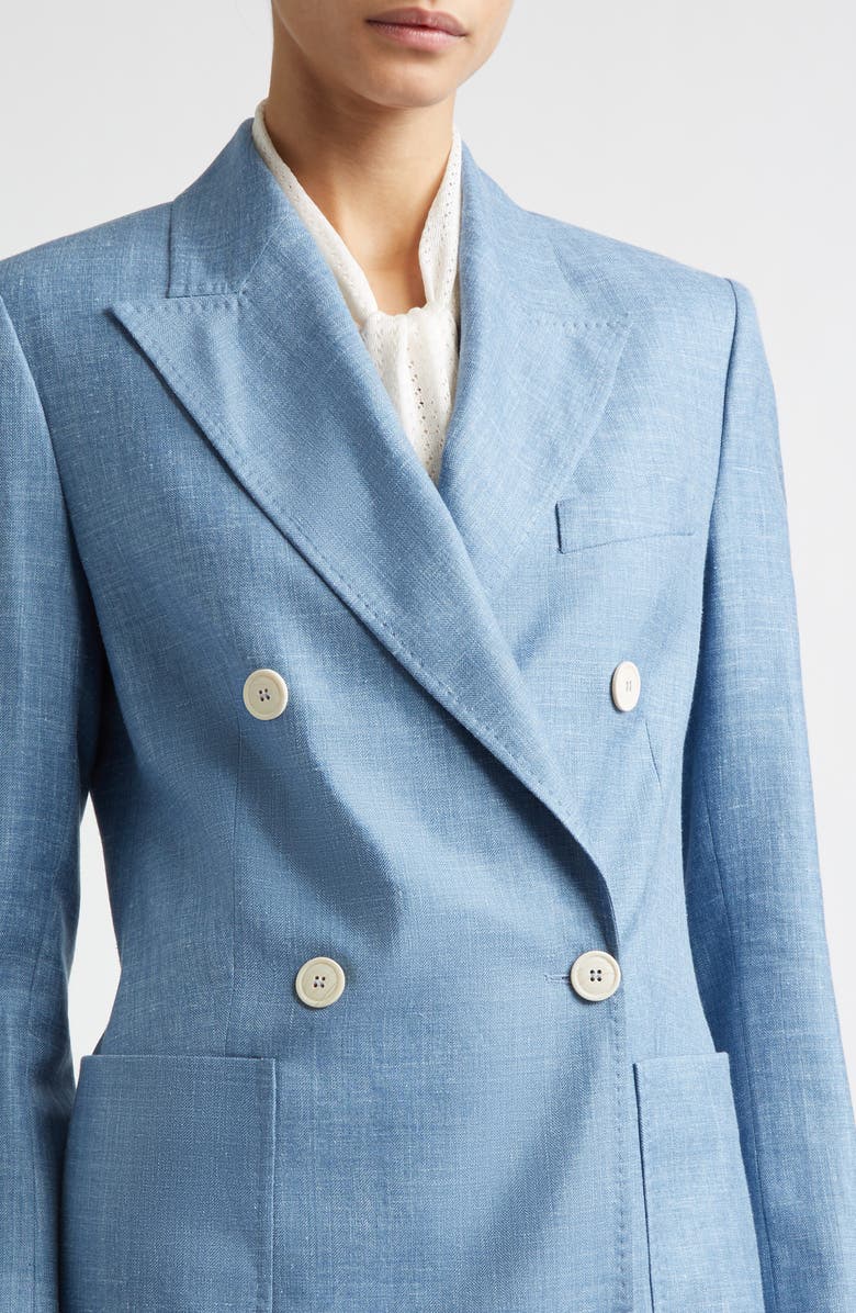 Eleventy Double Breasted Wool, Silk & Linen Blazer, Alternate, color, 130 Sky Blue