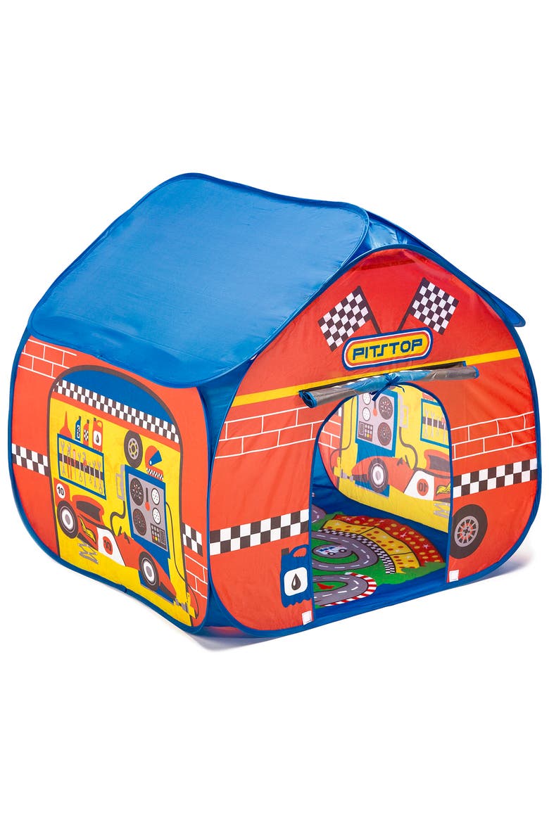 Pop It Up Pit Stop Tent With Race Mat Playhouse, Red, Main, color, Multicolored
