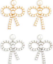 Tasha Set of 2 Faux Pearl Bow Drop Earrings