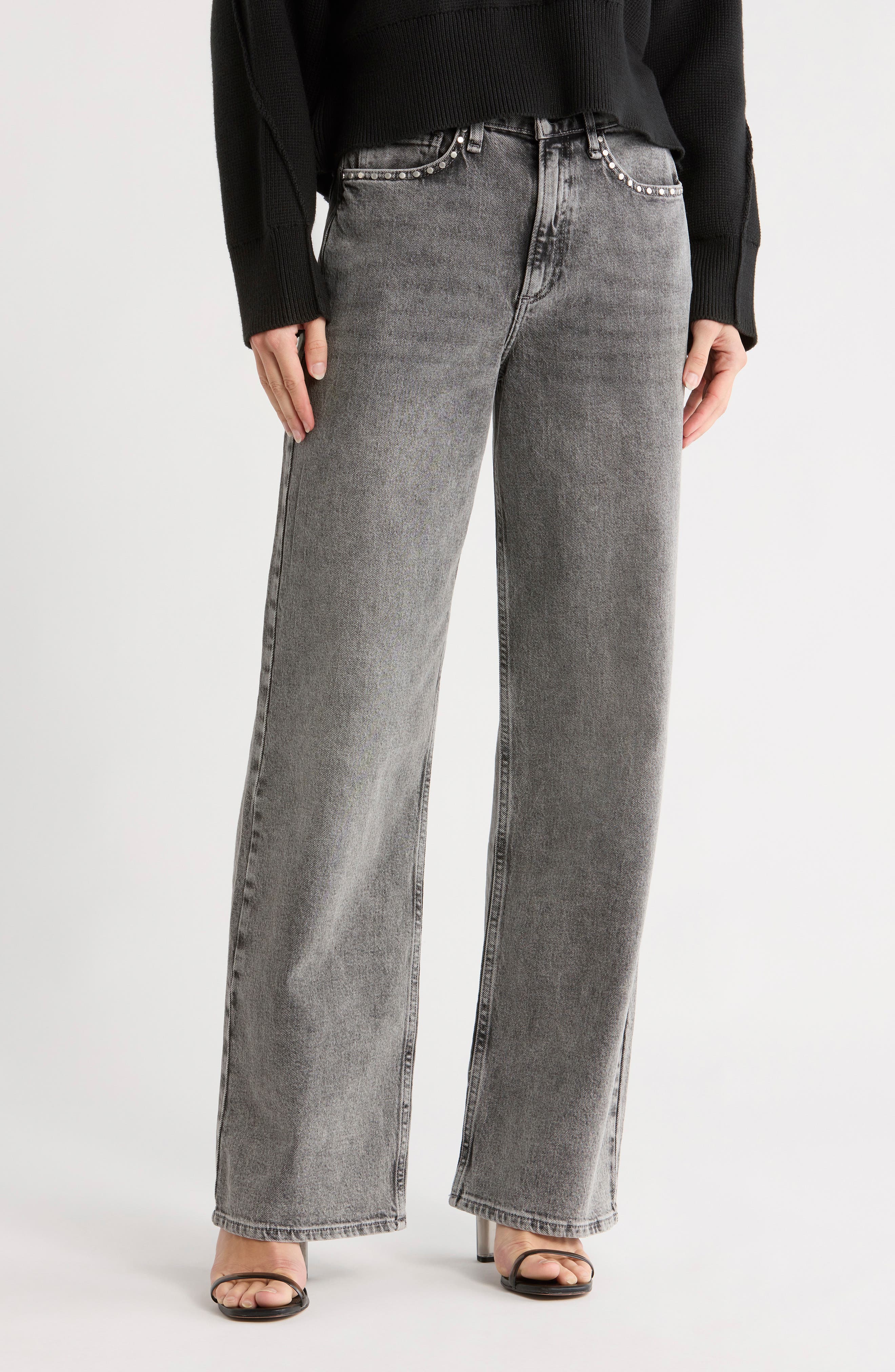 rag & bone Lori Embellished Mid Rise Wide Leg Jeans