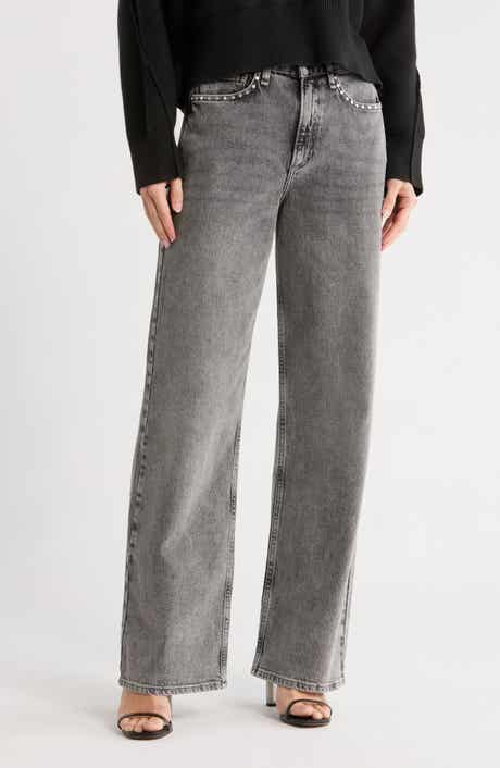 rag & bone Lori Embellished Mid Rise Wide Leg Jeans