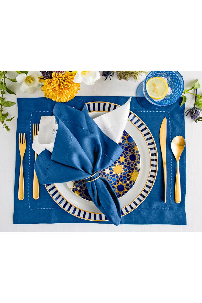 Linen Dinner Napkins Set of 4, 20 x 20" - Classic Hemstitch, Alternate, color, Indigo Blue