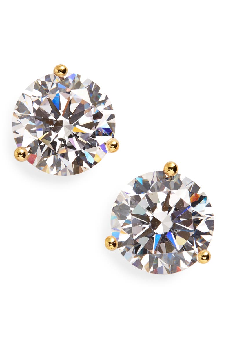 Gift Boxed Cubic Zirconia Three-Prong Stud Earrings - 4.0ctw., Main, color, GOLD