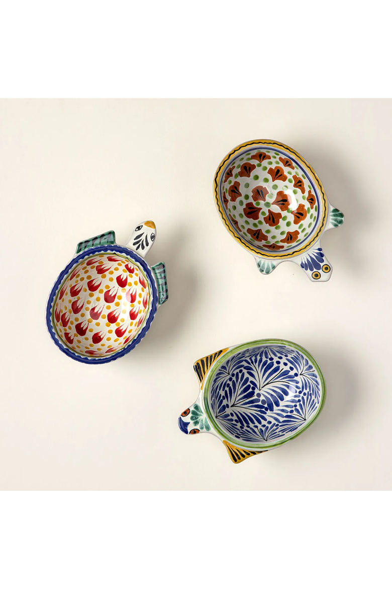 Majolica Salsa Turtle Bowls Set of 3 by Gorky Pottery, Main, color, Multicolor