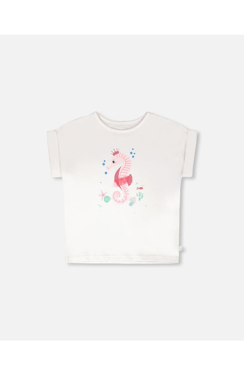 Deux par Deux Organic Cotton Jersey Short Sleeve Seahorse T-Shirt, Main, color, White