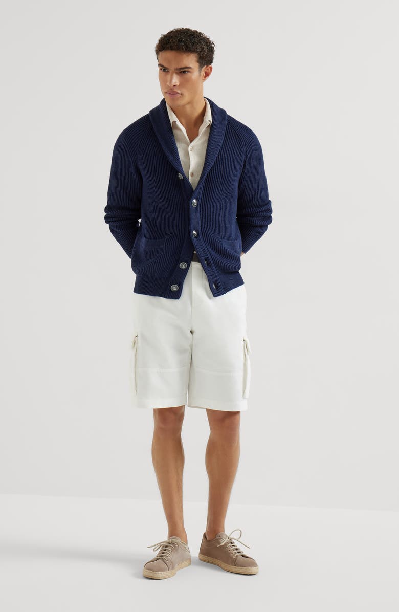 Brunello Cucinelli English rib knit cardigan, Alternate, color, Navy Blue