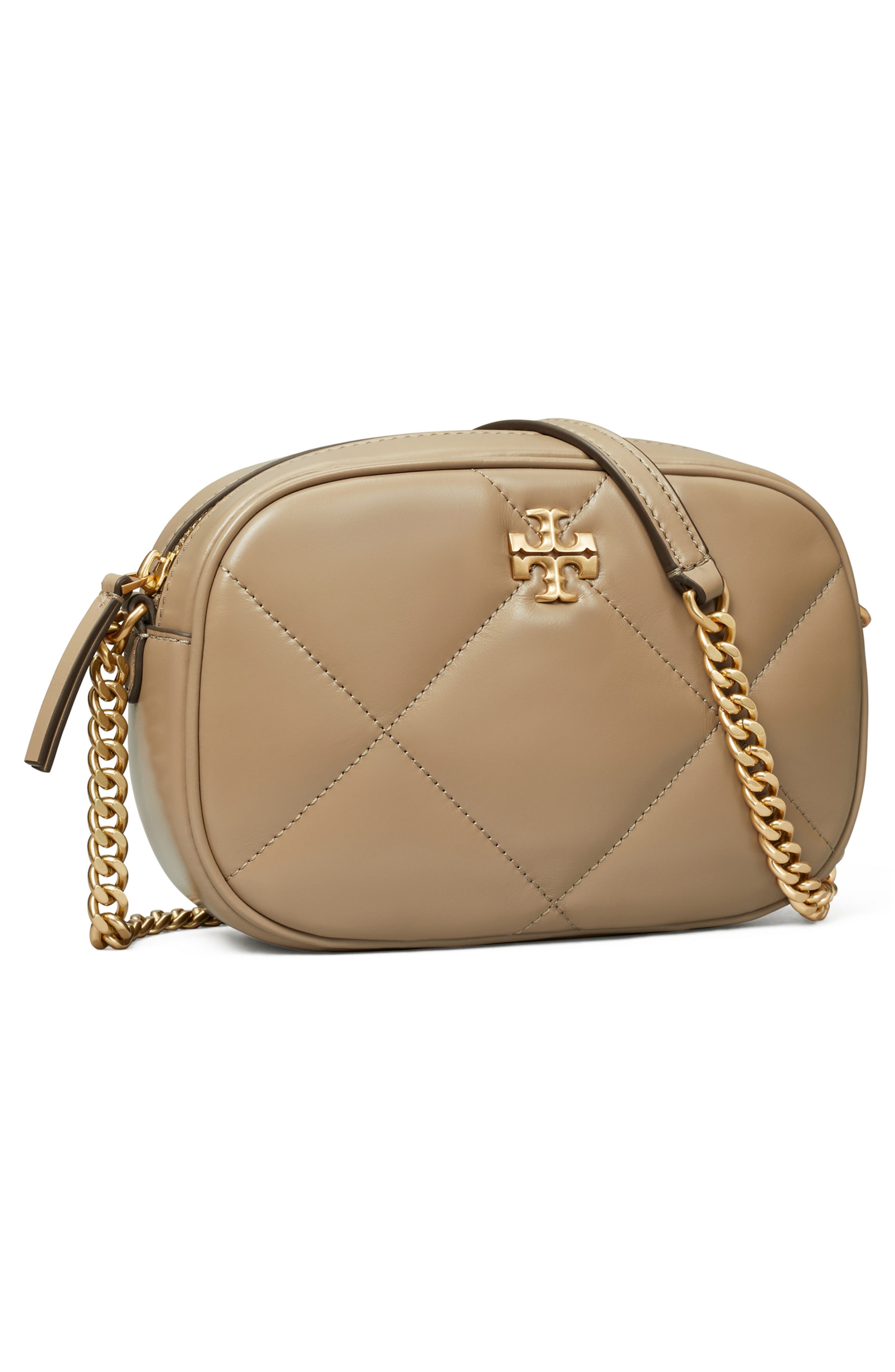 Tory Burch Kira Diamond Quilted Leather Camera Bag, Alternate, color, Taupe Oak