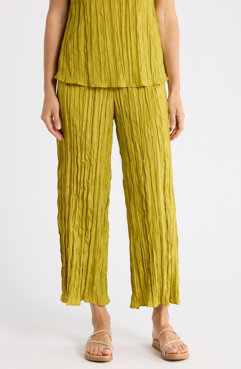 Eileen Fisher Crinkled Silk Wide Leg Pants, Main, color, Golden Pear