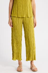 Eileen Fisher Crinkled Silk Wide Leg Pants