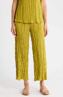 Eileen Fisher Crinkled Silk Wide Leg Pants