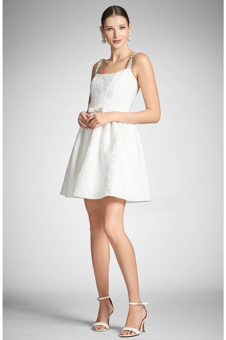 Serena Beaded Strap Floral Jacquard Cocktail Minidress, Alternate, color, IVORY