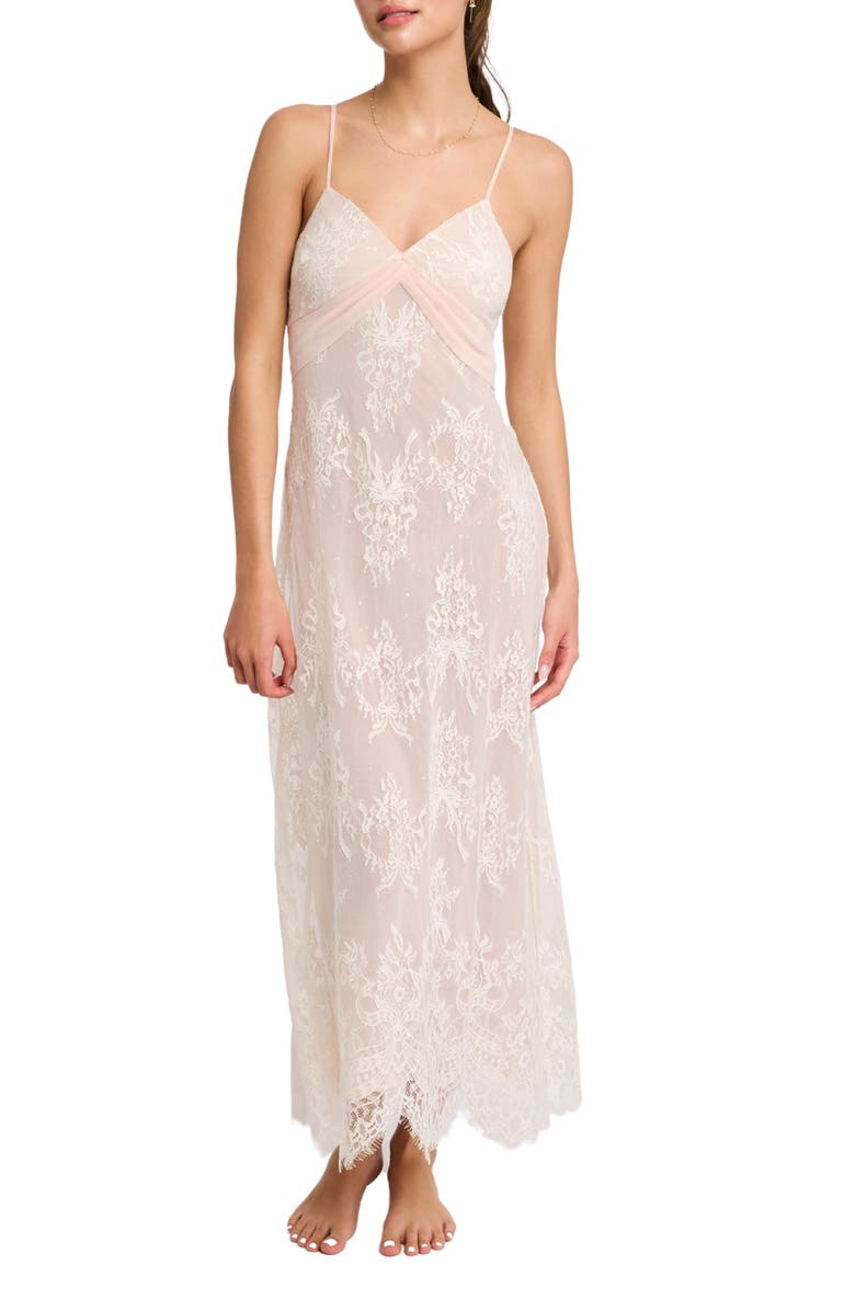 Rya Collection Giselle Lace & Chiffon Gown, Main, color, Blush