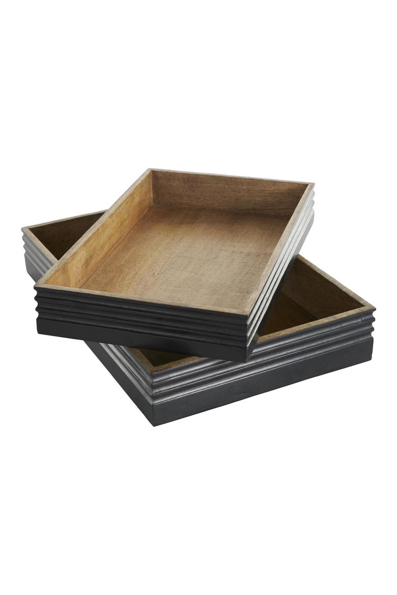 Set of 2 Wooden Trays, Alternate, color, BROWN MULTI