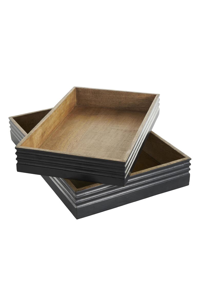 UMA Set of 2 Wooden Trays, Alternate, color, Brown Multi