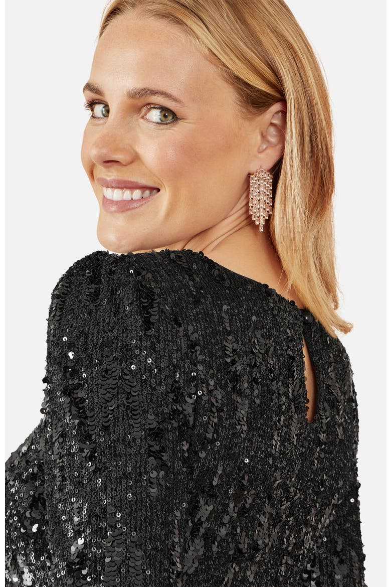 Sequin Long Sleeve Fitted Dress, Alternate, color, Black