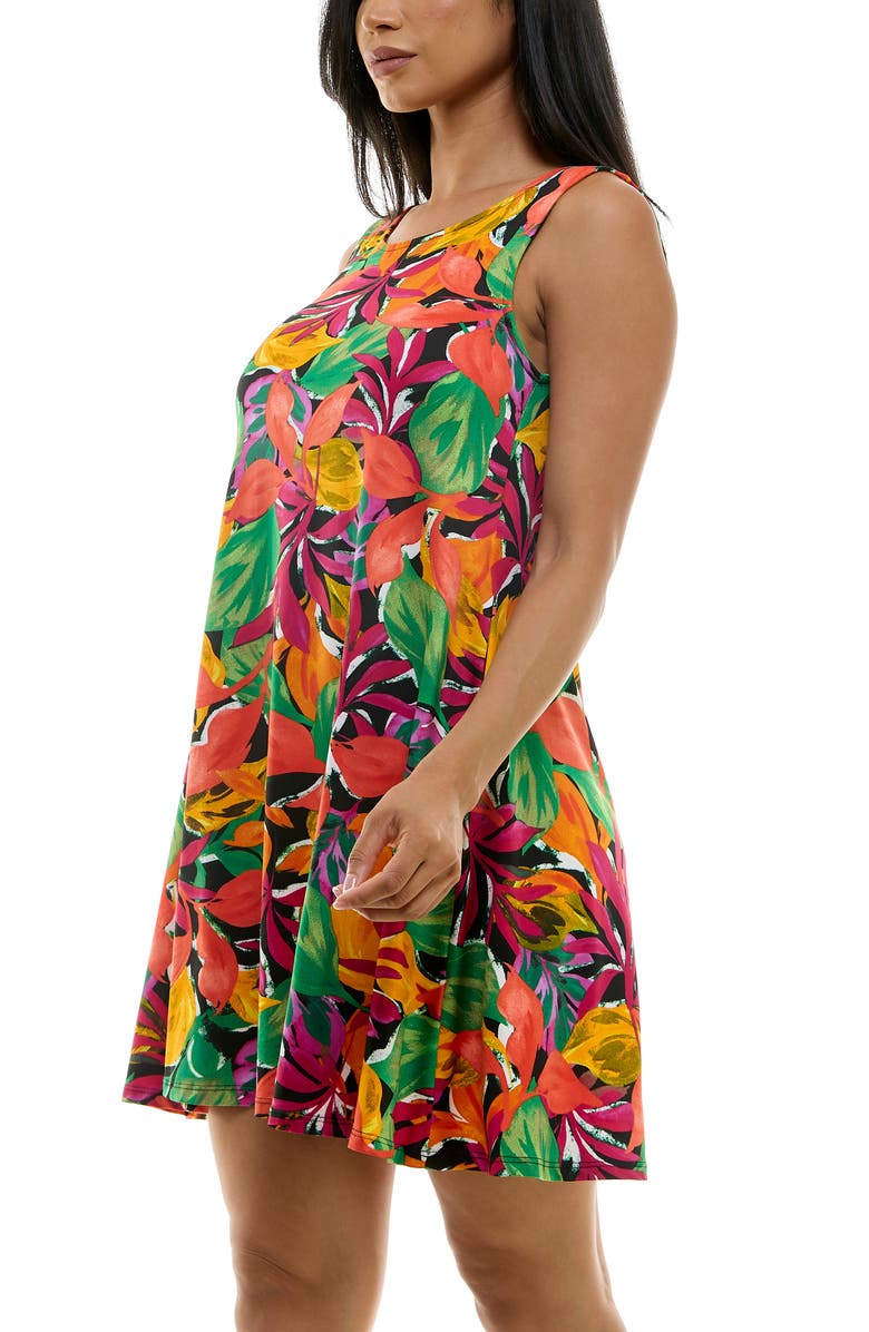 Nina Leonard Scoop Neck Sleeveless Dress, Alternate, color, Black/Guava Multi