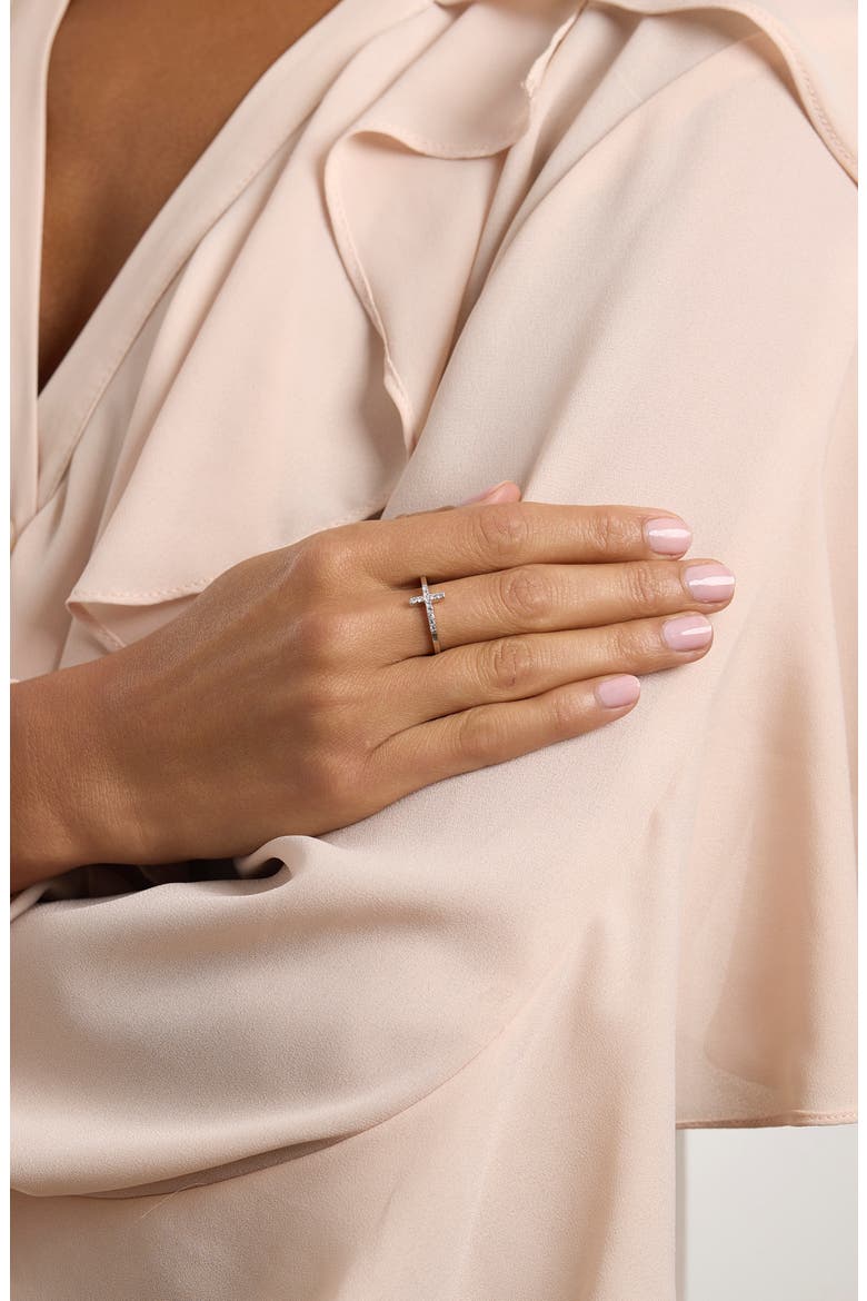 Cubic Zirconia Side Cross Ring, Alternate, color, SILVER