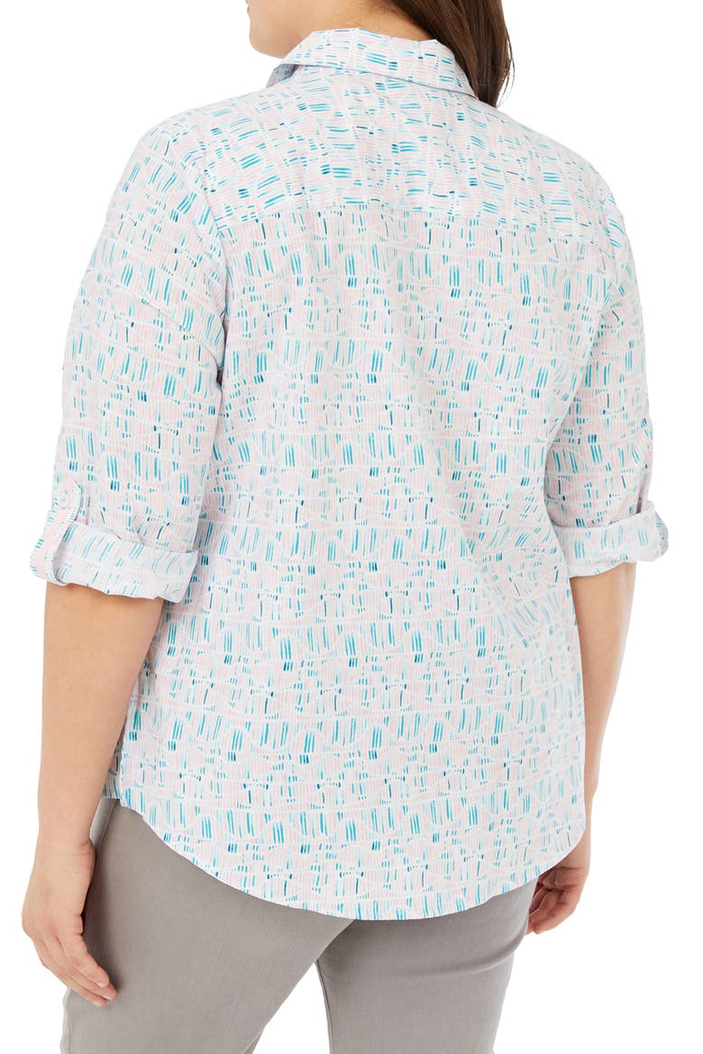 Zoey Printed Roll Tab Cotton Button-Up Shirt, Alternate, color, OCEANSIDE