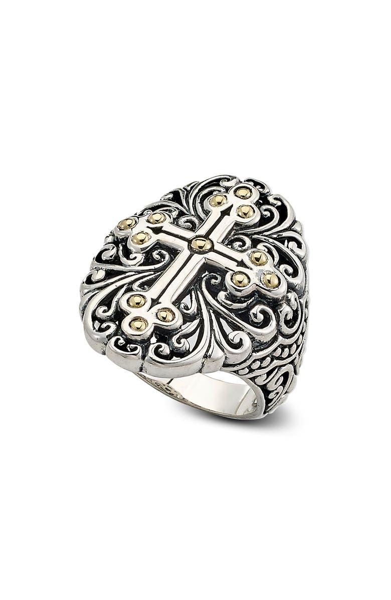 SAMUEL B. Two-Tone Balinese Cross Ring, Main, color, Silver And Gold