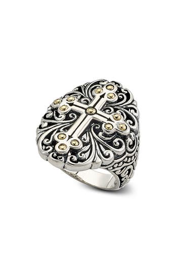 Samuel B. Two-tone Balinese Cross Ring In Silver And Gold
