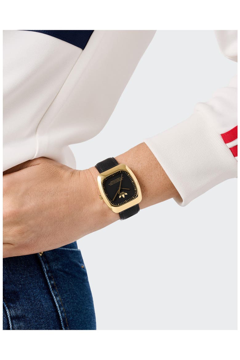Retro Wave One Leather Strap Watch, 37mm, Alternate, color, GOLD/BLACK