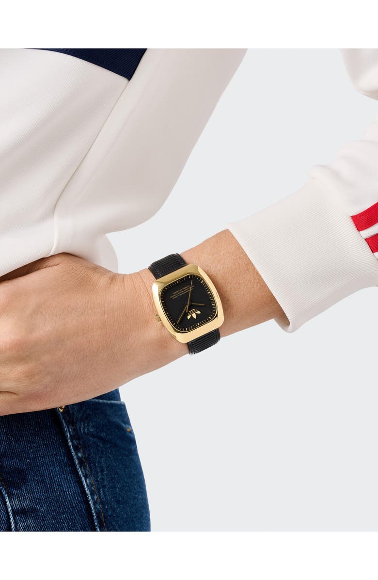 adidas Retro Wave One Leather Strap Watch, 37mm, Alternate, color,