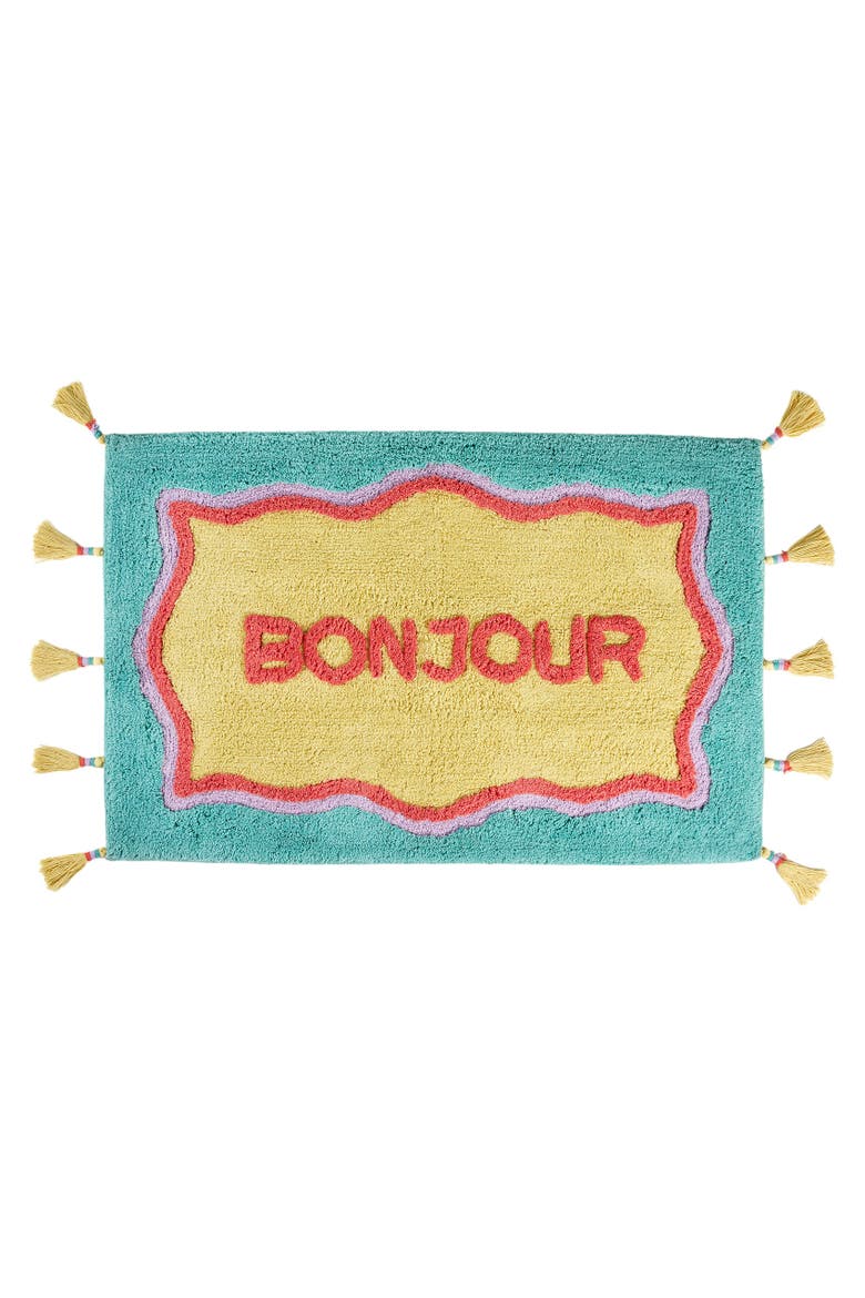 Punjab Bonjour Tasseled 100% Cotton Bath Mat Spa-Inspired, Main, color, Yellow - Green