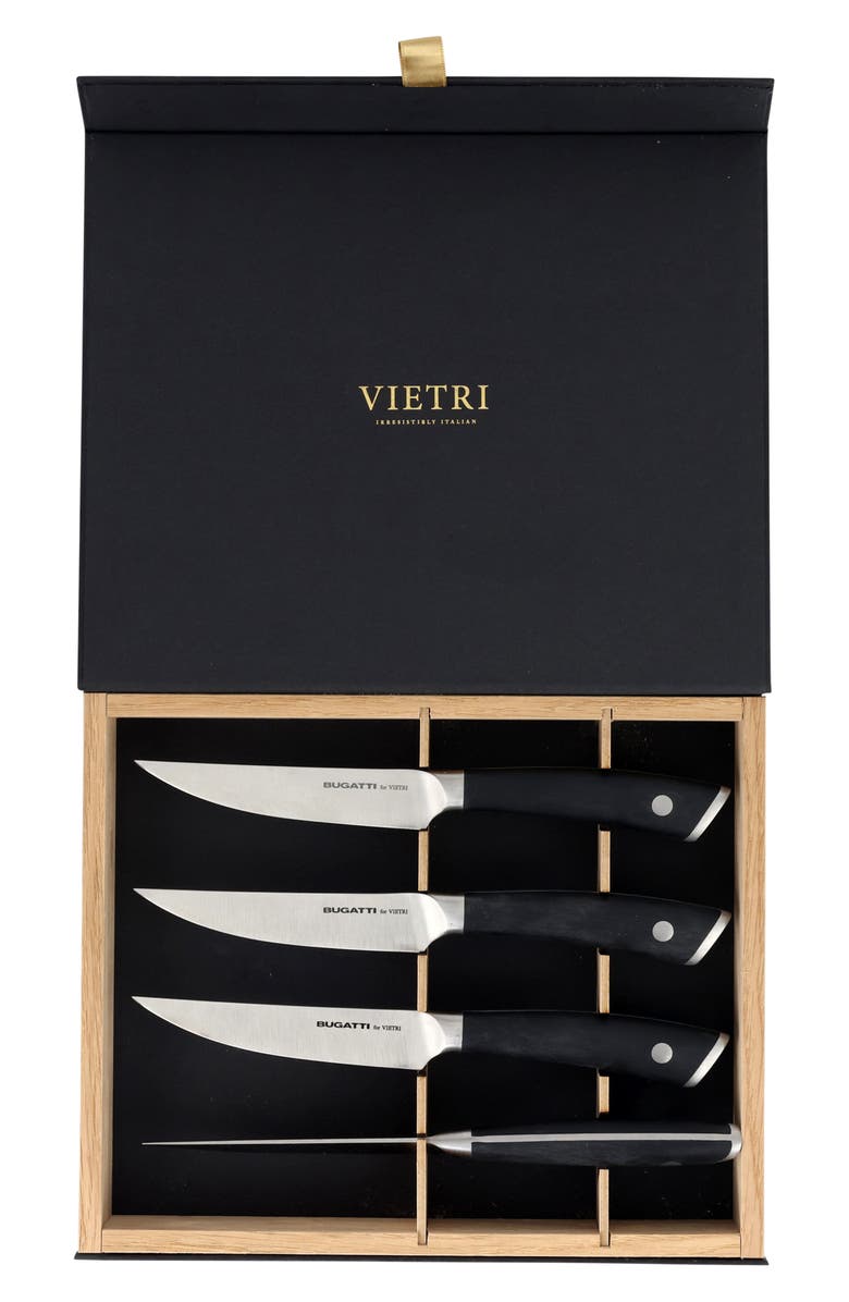 VIETRI Coltelli 4-Piece Stainless Steel Steak Knife Set, Alternate, color, Black