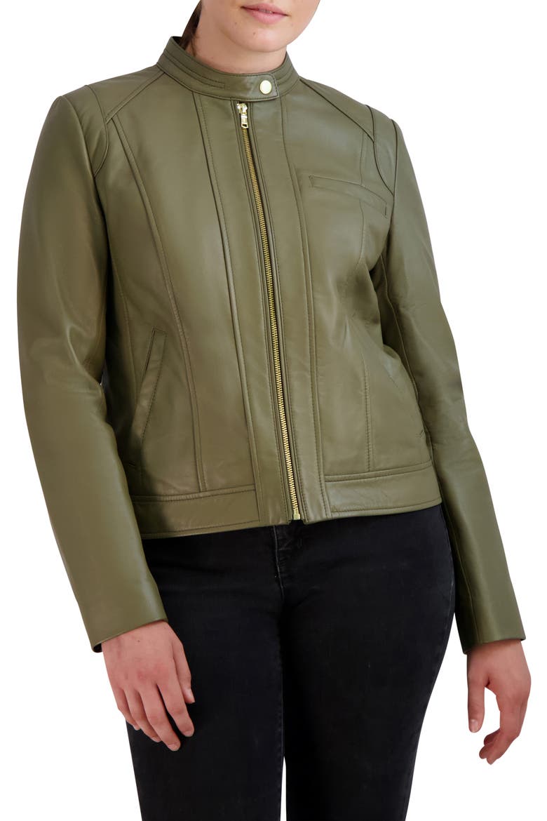 Moto Leather Jacket, Alternate, color, SAGE