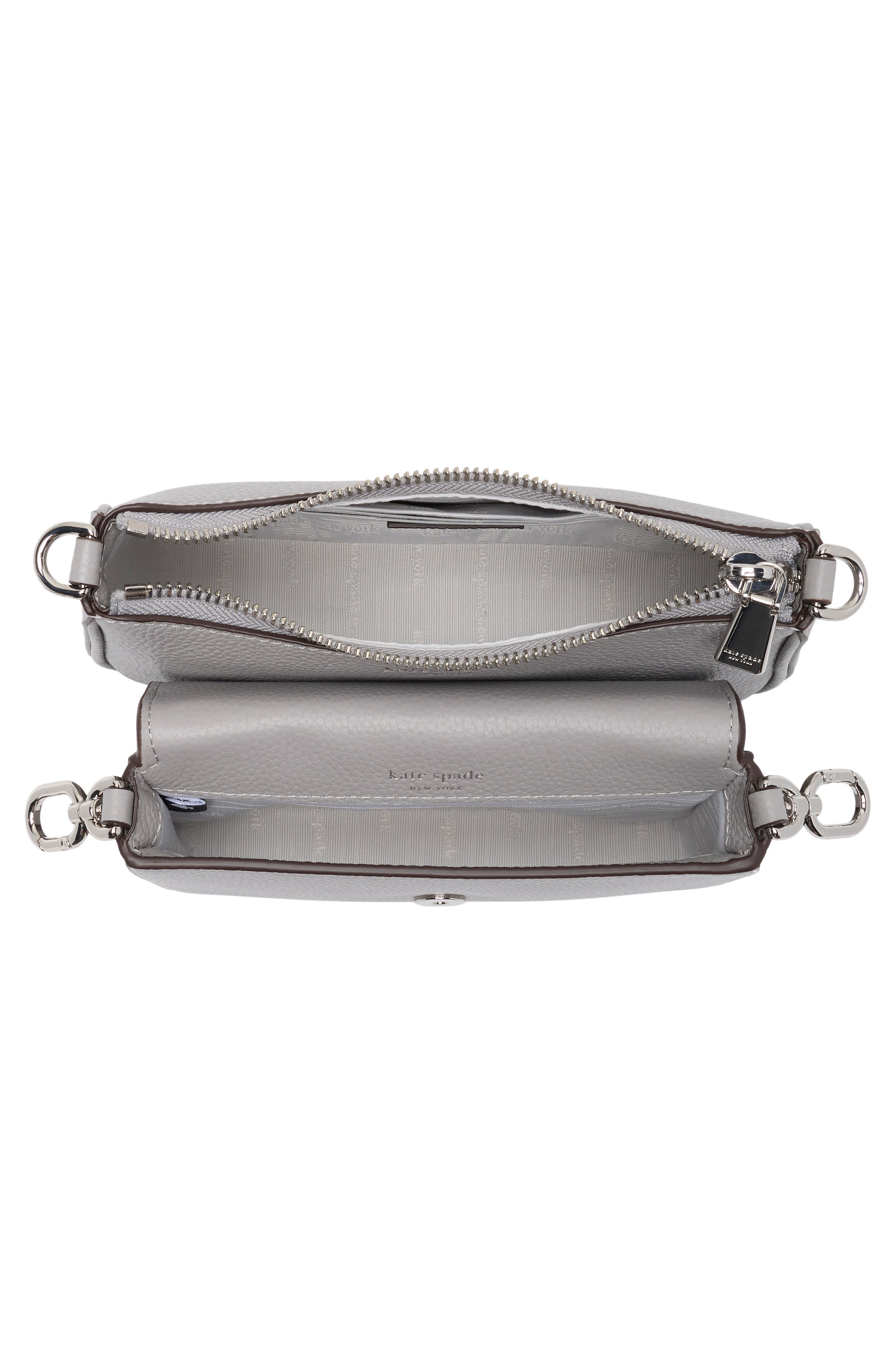 morgan double up pebbled leather crossbody bag, Alternate, color, NIMBUS GREY
