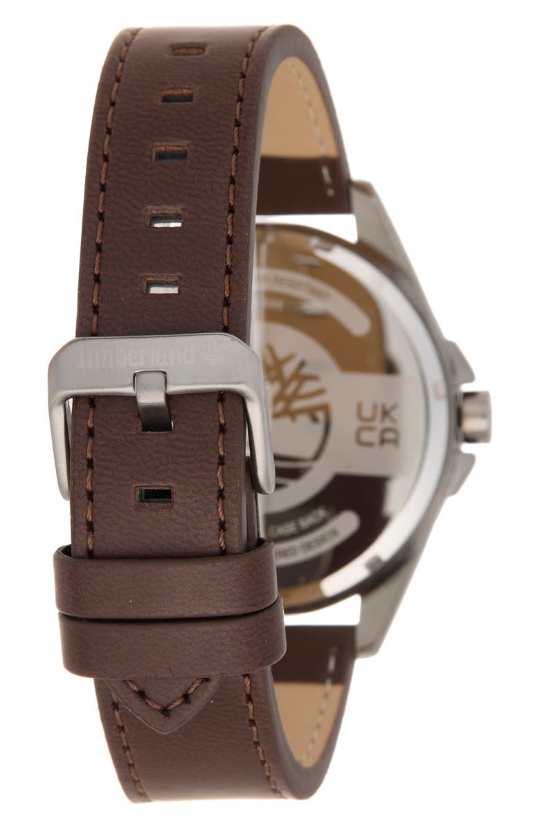 Timberland Classic Quartz Leather Strap Watch, 45mm, Alternate, color, Dark Brown/Green