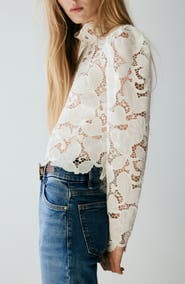 MANGO Guipure Lace Long Sleeve Top