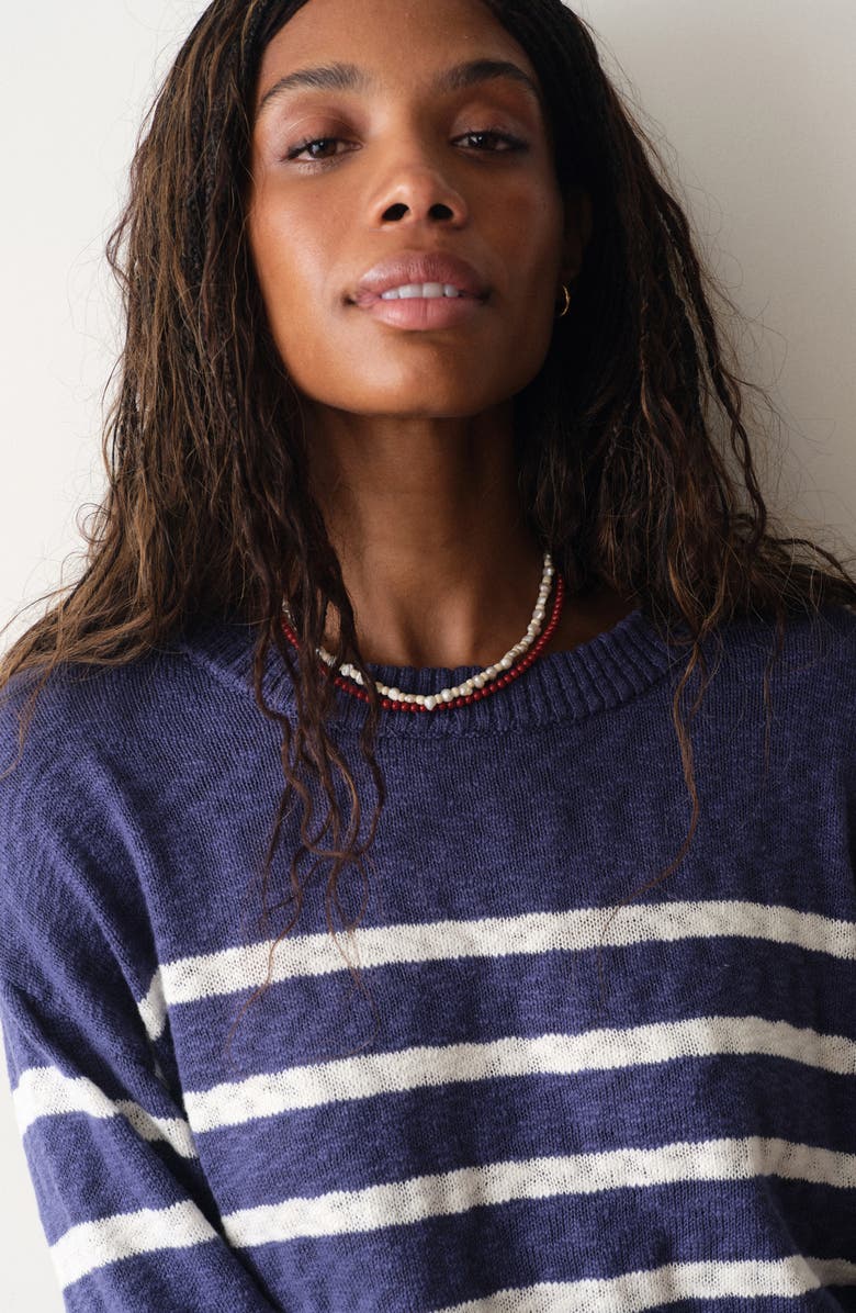 Marine Layer Sea Breeze Placed Stripe Cotton Crewneck Sweater, Alternate, color, Navy/ White Stripe