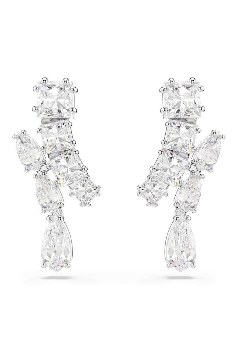 Matrix Drop Earrings, Main, color, WHITE/ SILVER