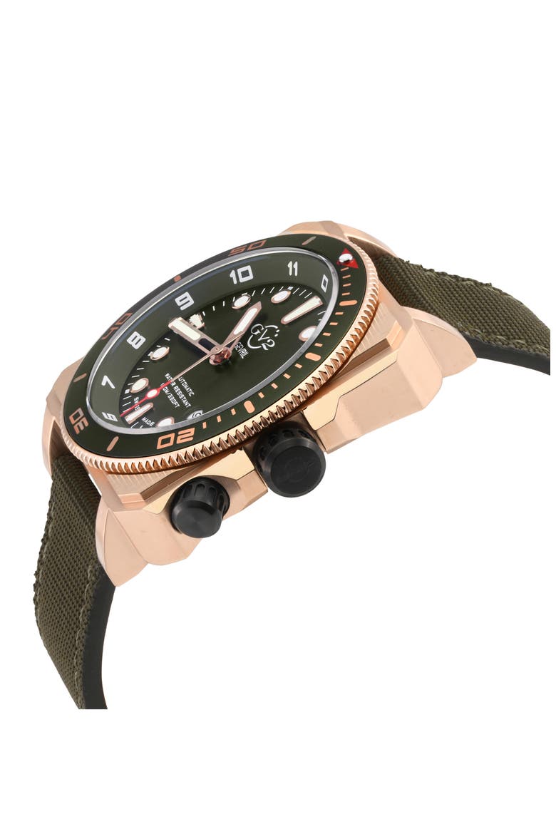 XO Gold-Tone Submarine Canvas Strap Watch, 44mm, Alternate, color, GREEN
