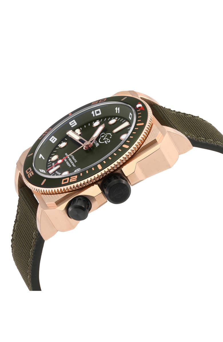 GV2 XO Gold-Tone Submarine Canvas Strap Watch, 44mm, Alternate, color, Green
