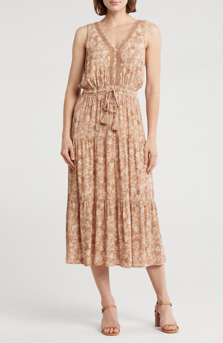 Lucky Brand V-Neck Tiered Midi Dress, Main, color,