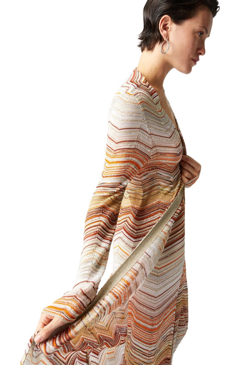 Missoni Long Chevron Lamé Cardigan With Sequins And Decorative Lace, Alternate, color, Multicoloured