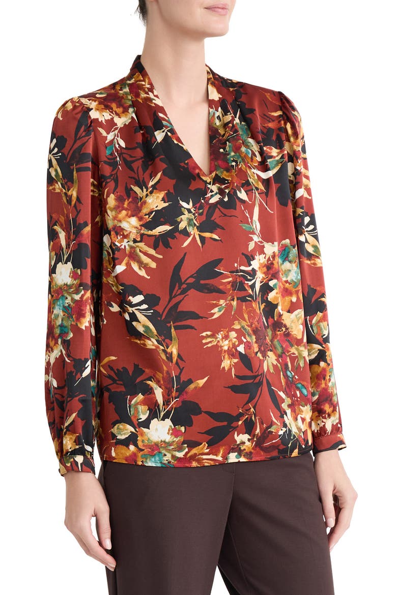 Floral Print Satin Top, Alternate, color, SEPIA SPICE MULTI