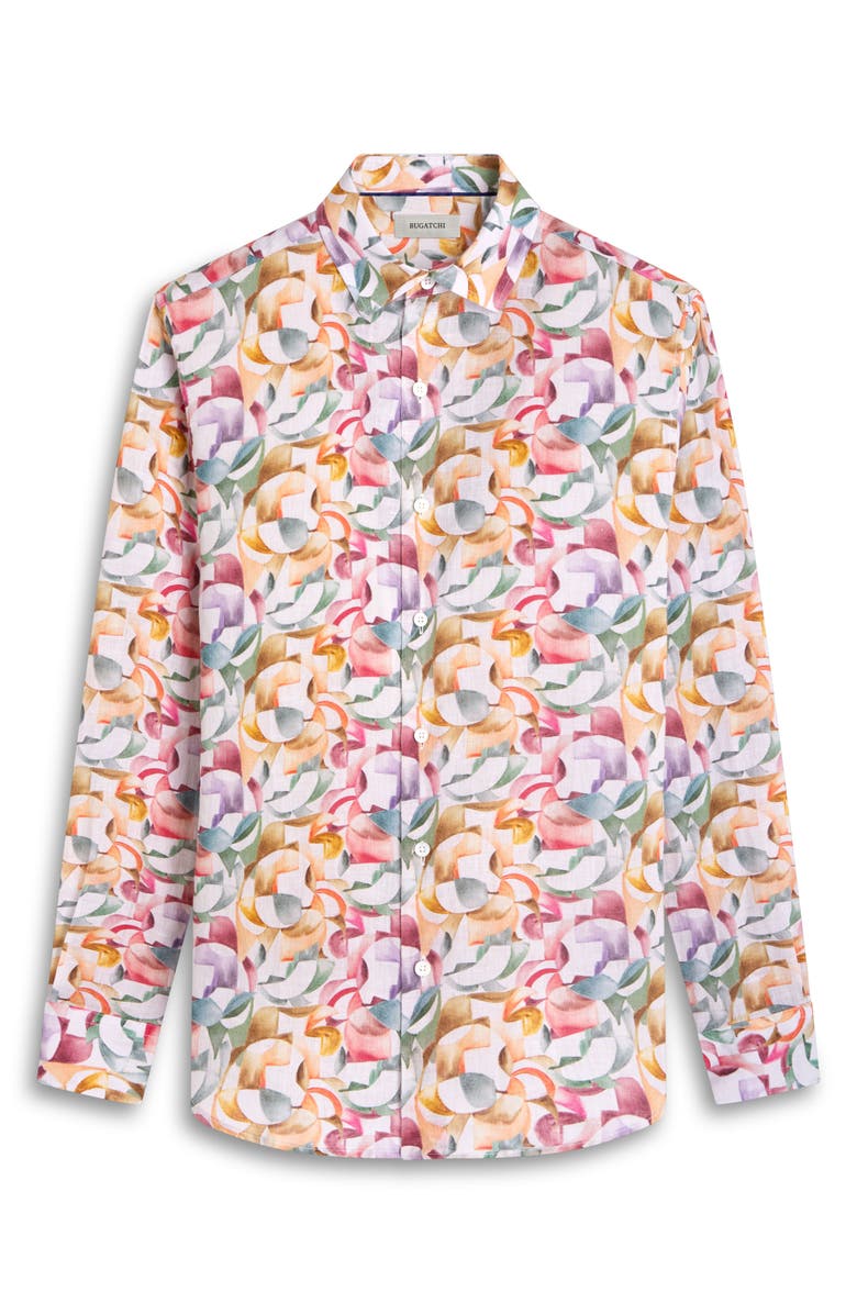 Bugatchi Julian Shaped Fit Linen Button-Up Shirt, Alternate, color, Sand