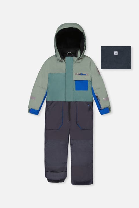 Play Detachable Hood Fleece Neckwarmer One Piece Snowsuit